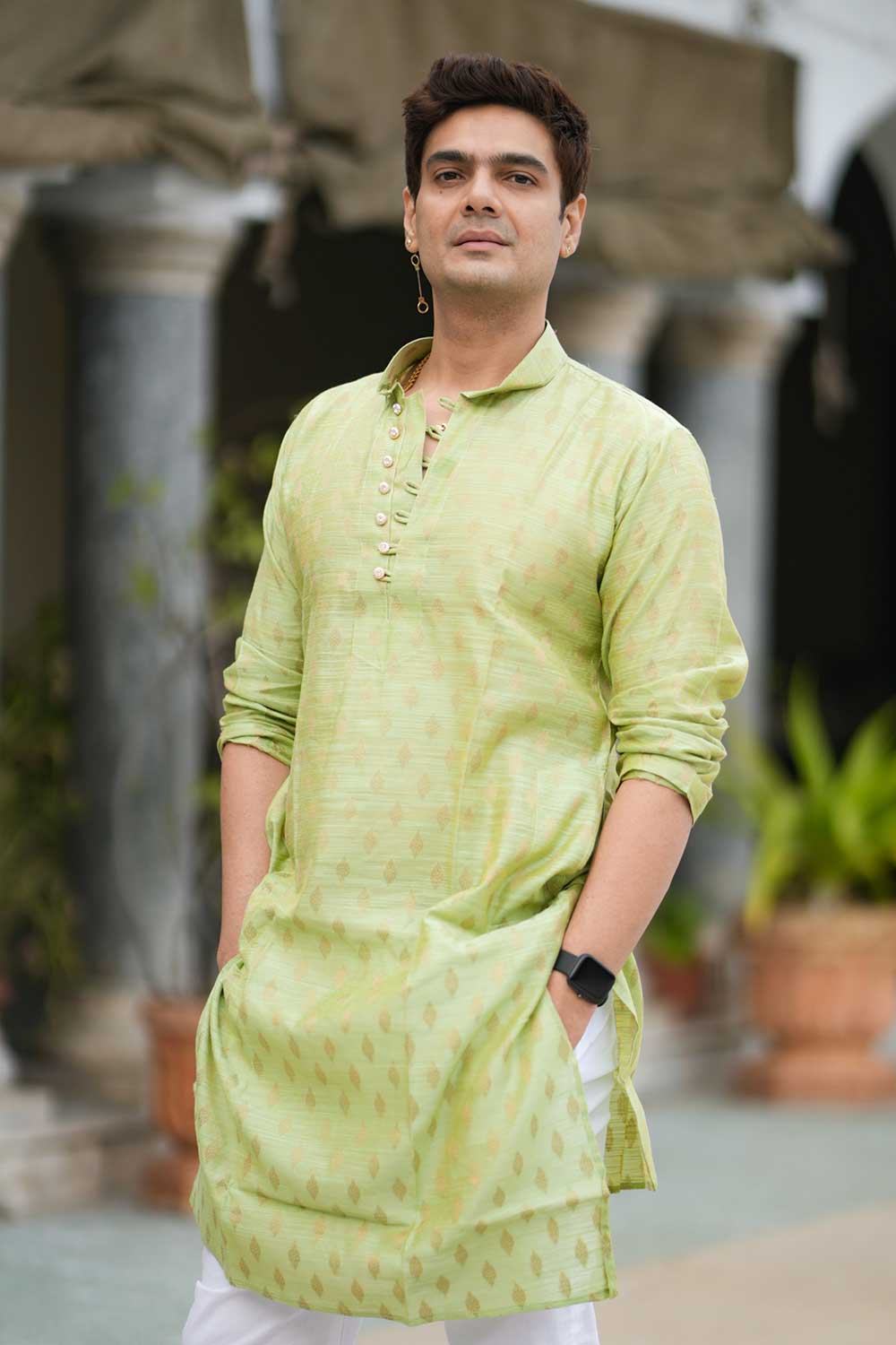 Chanderi Silk Lime Green X Chanderi silk yellow X Black chikankari