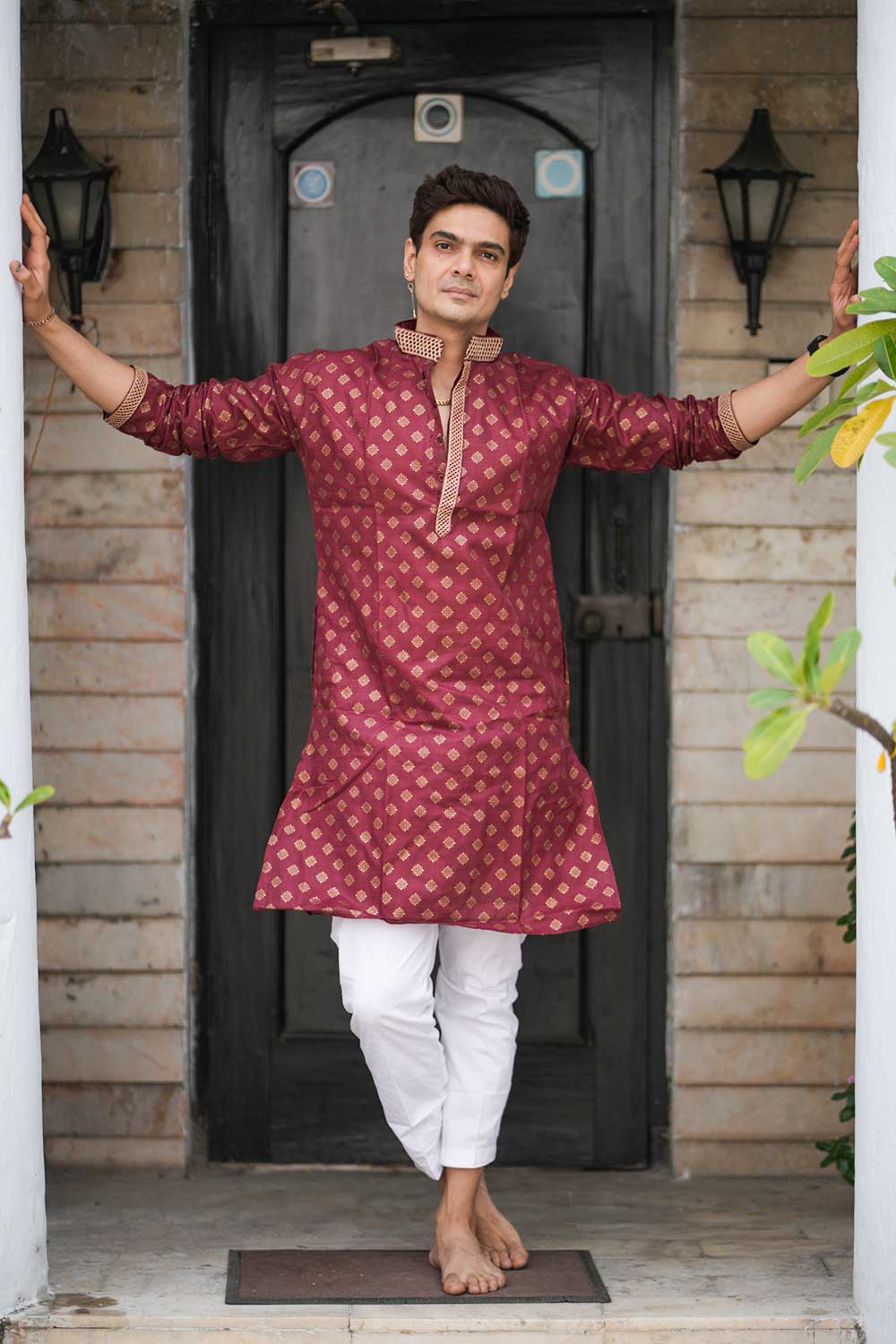 Maroon Block Print Kurta