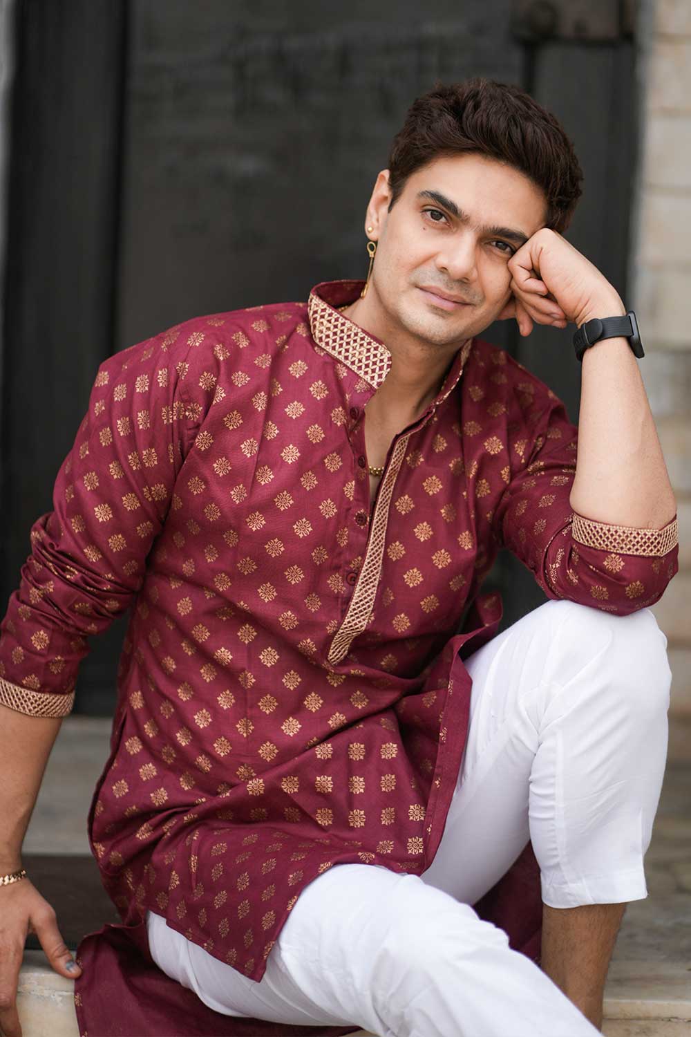 Maroon Block Print Kurta