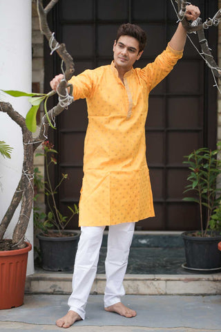 Yellow Block Print Kurta