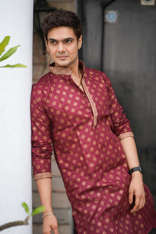 Maroon Block Print Kurta