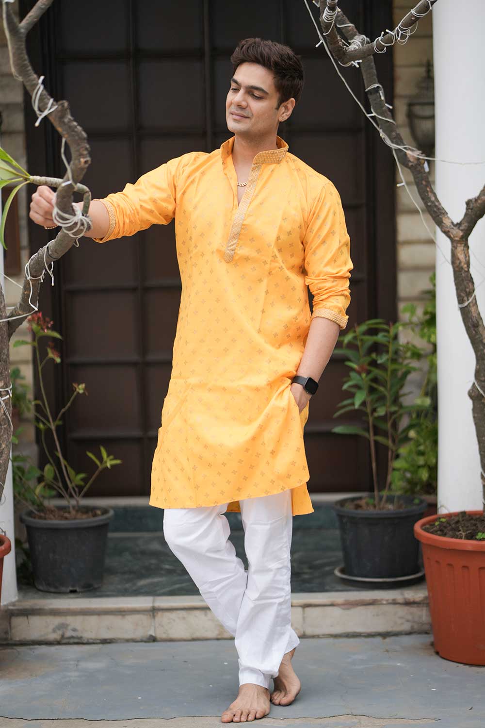 Yellow Block Print Kurta