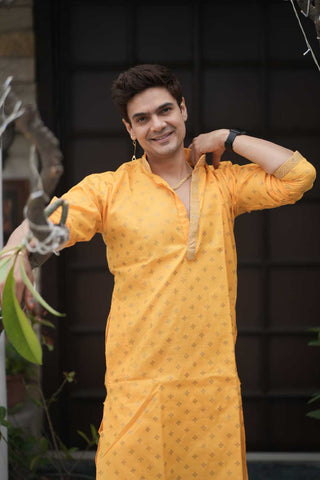 Yellow Block Print Kurta