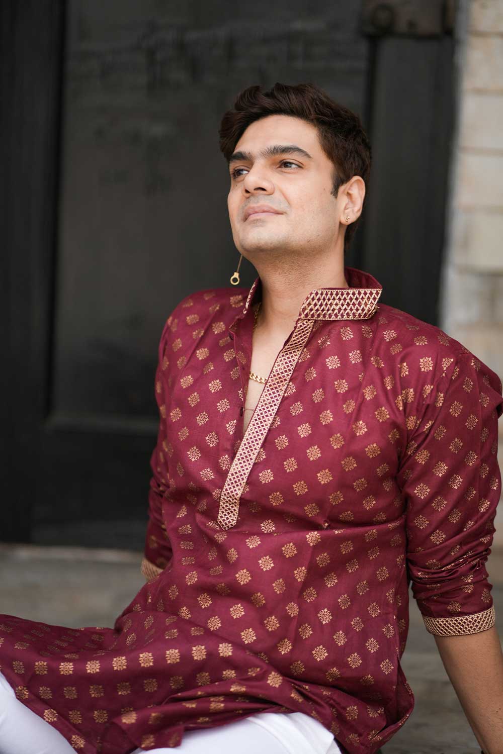 Maroon Block Print Kurta