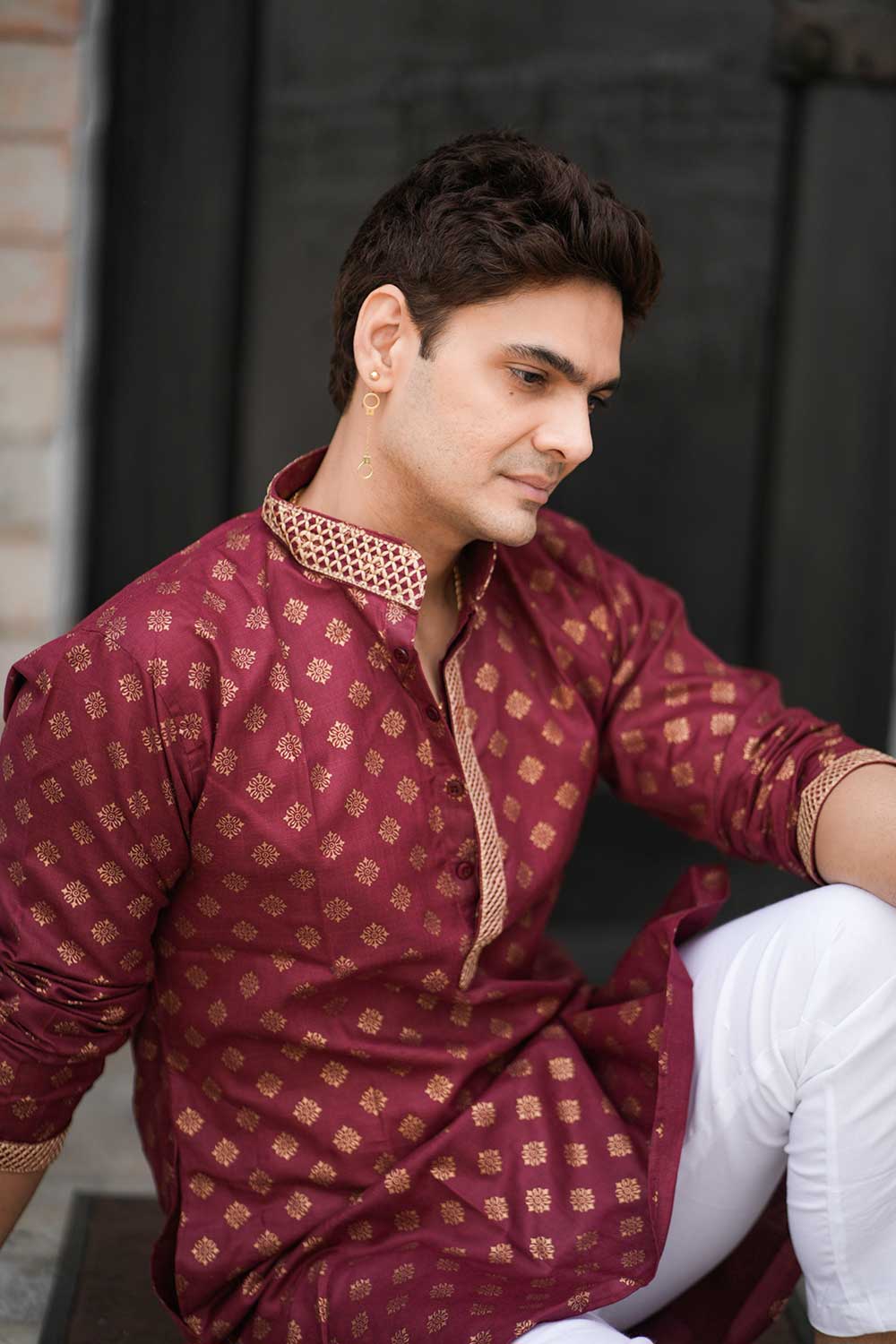 Maroon Block Print Kurta