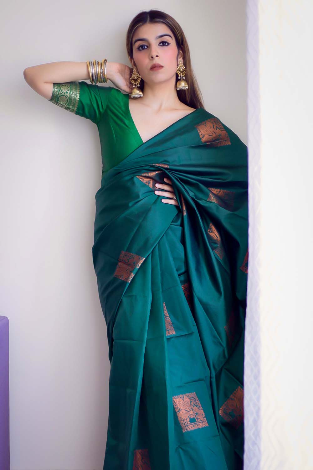 Banares I Banarasi Silk Saree I Dark Green