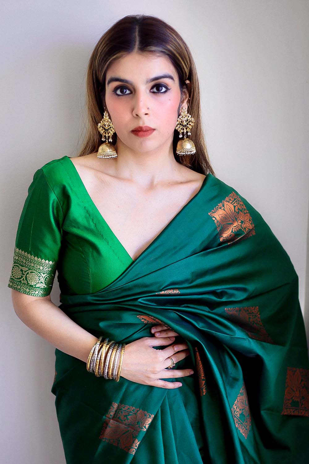 Banares I Banarasi Silk Saree I Dark Green