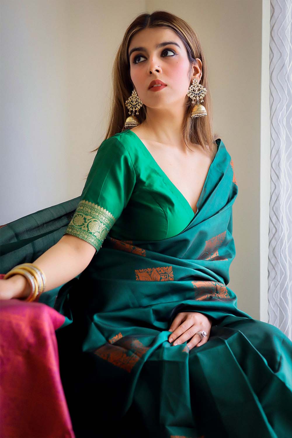 Banares I Banarasi Silk Saree I Dark Green