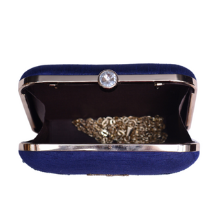 ROYAL BLUE EMBROIDERY WORK ART SILK CLUTCH