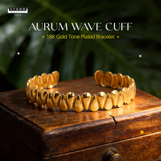 Aurum Wave Cuff - 18K Gold Tone Plated Bracelet