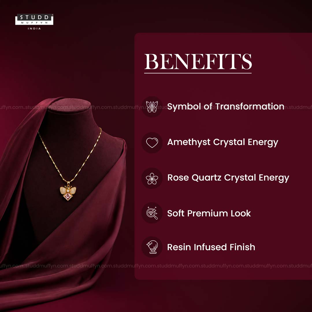 FreeFlow Butterfly Crystal Pendant – 24K Gold Tone Plated [ With Chain ]