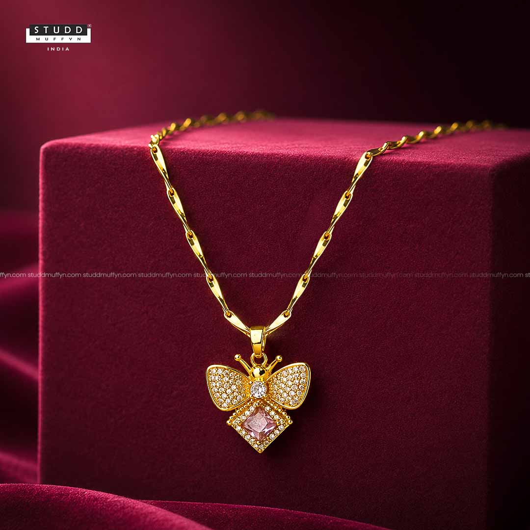 FreeFlow Butterfly Crystal Pendant – 24K Gold Tone Plated [ With Chain ]