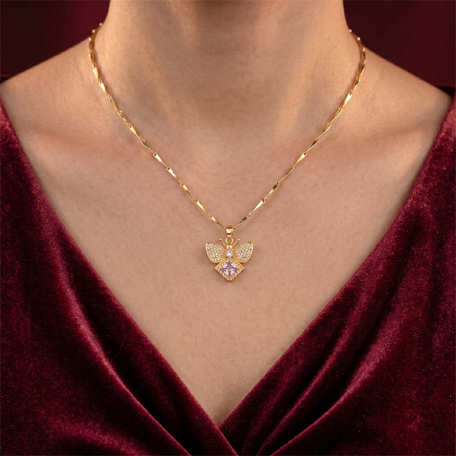 FreeFlow Butterfly Crystal Pendant – 24K Gold Tone Plated [ With Chain ]