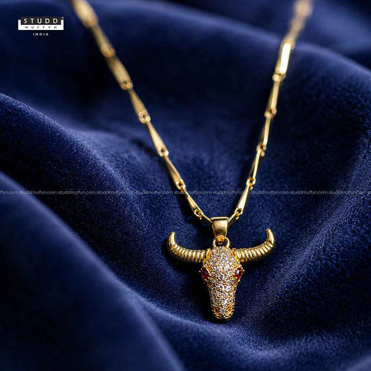 Guardian Bull Pendant - 24k Gold Tone Plated [ Gold Chain ]