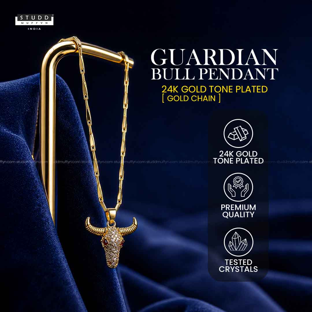 Guardian Bull Pendant - 24k Gold Tone Plated [ Gold Chain ]