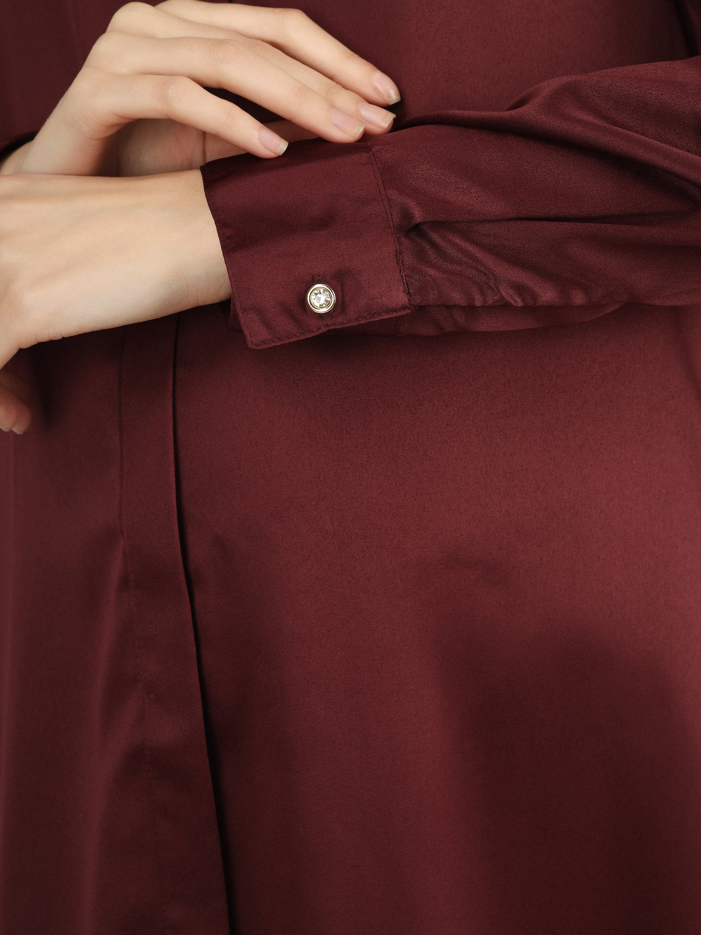 Burgundy Satin Shirt - Luxury Maternity Dress