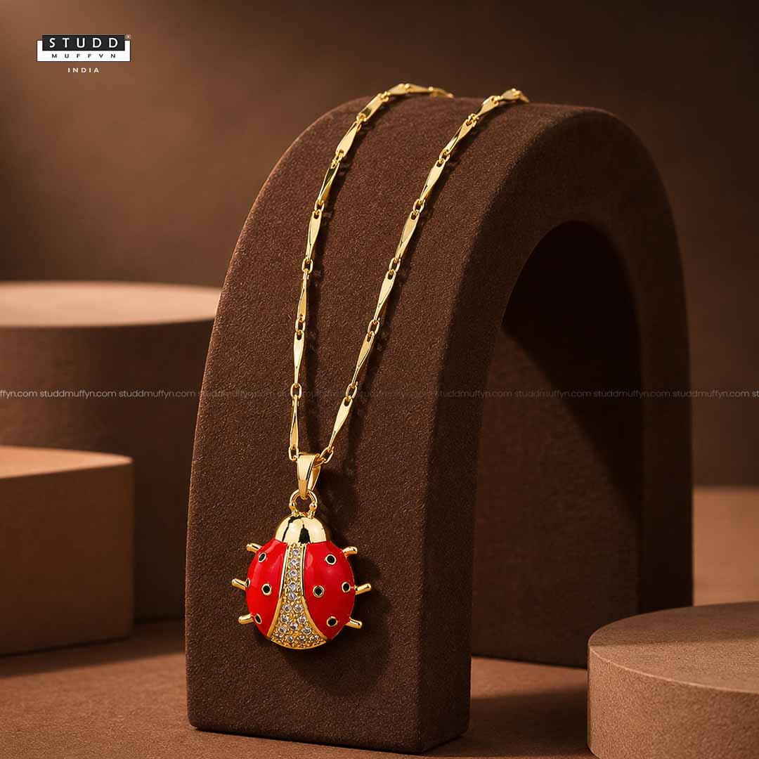 Lucky Ladybug Pendant - 24k Gold Tone Plated [ With Chain ]