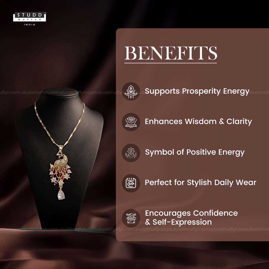 Peacock of Prosperity Crystal Pendant - 24k Gold Tone Plated [ With Chain ]