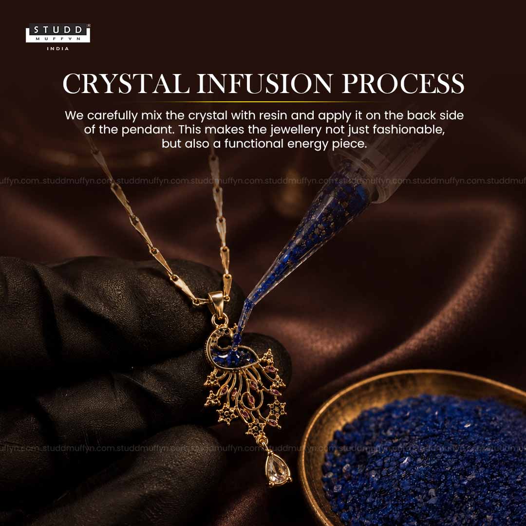 Peacock of Prosperity Crystal Pendant - 24k Gold Tone Plated [ With Chain ]