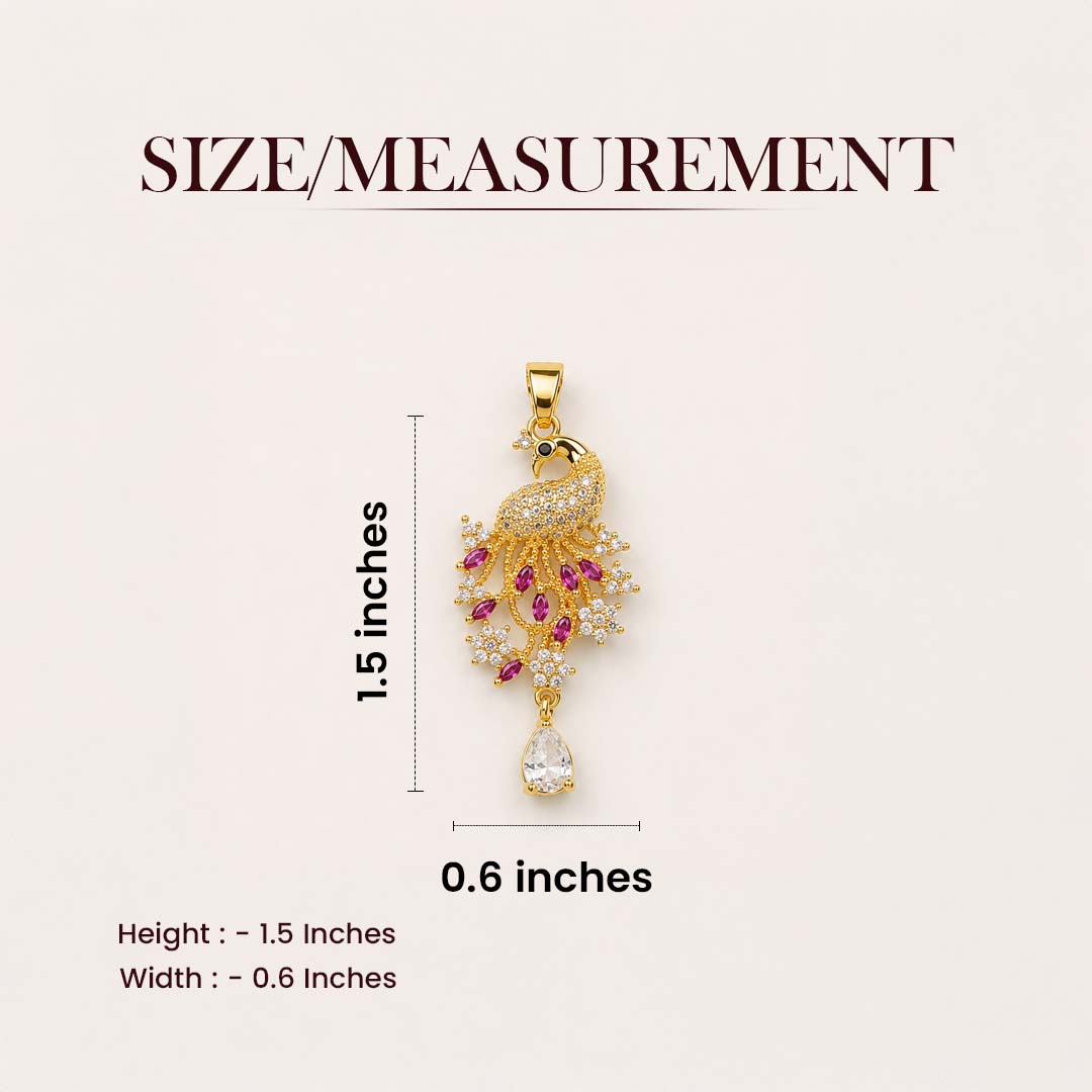 Peacock of Prosperity Crystal Pendant - 24k Gold Tone Plated [ With Chain ]