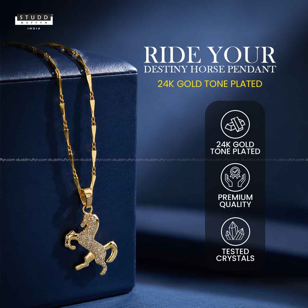 Ride Your Destiny Horse Pendant - 24k Gold Tone Plated [ Gold Chain ]