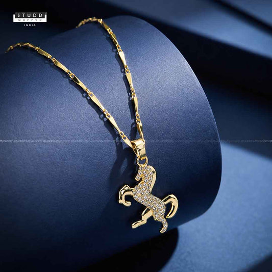 Ride Your Destiny Horse Pendant - 24k Gold Tone Plated [ Gold Chain ]