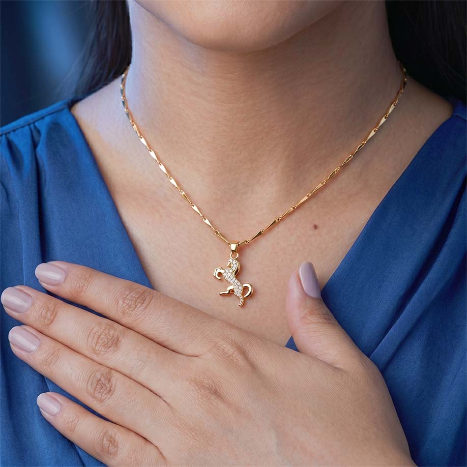 Ride Your Destiny Horse Pendant - 24k Gold Tone Plated [ Gold Chain ]