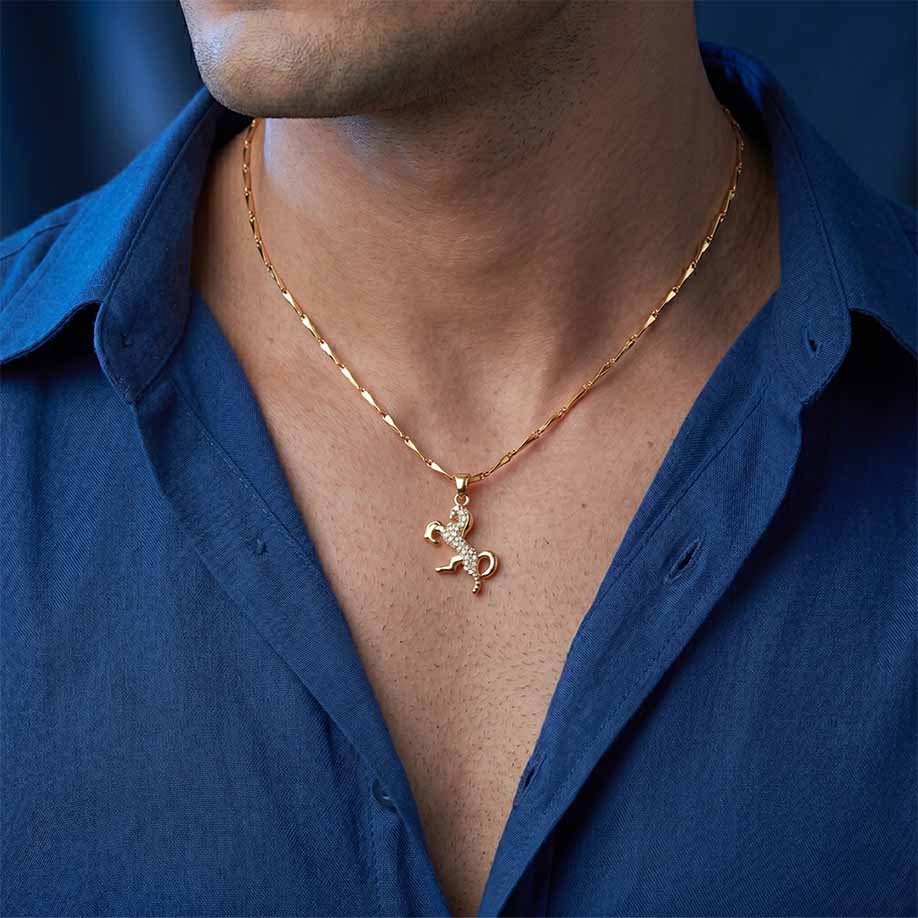 Ride Your Destiny Horse Pendant - 24k Gold Tone Plated [ Gold Chain ]