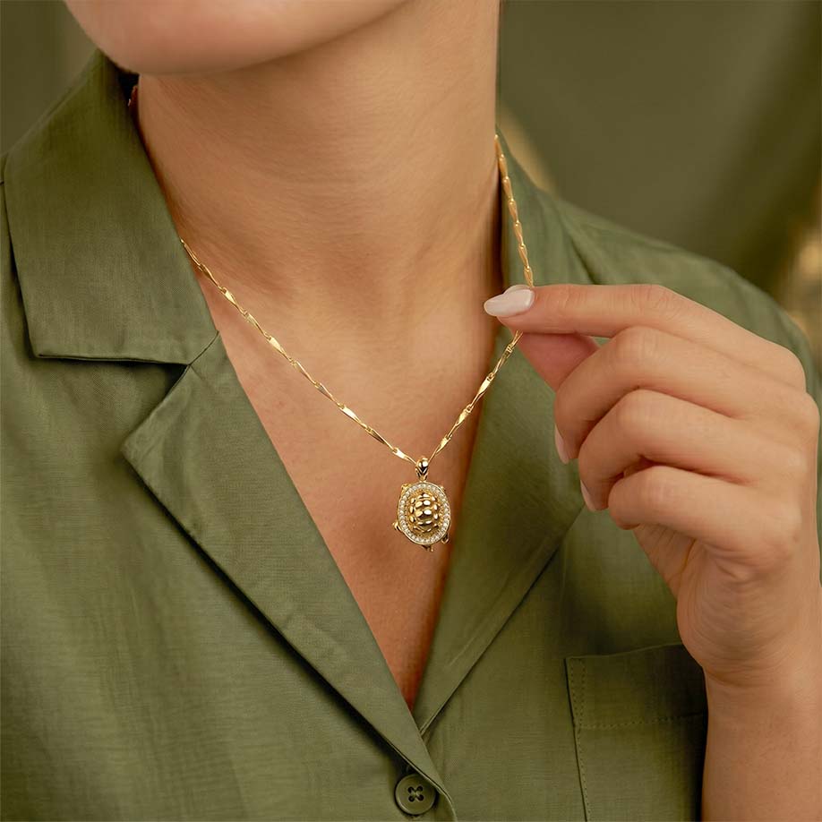 Turtle of Abundance Pendant - 24k Gold Tone Plated [ With Chain ]