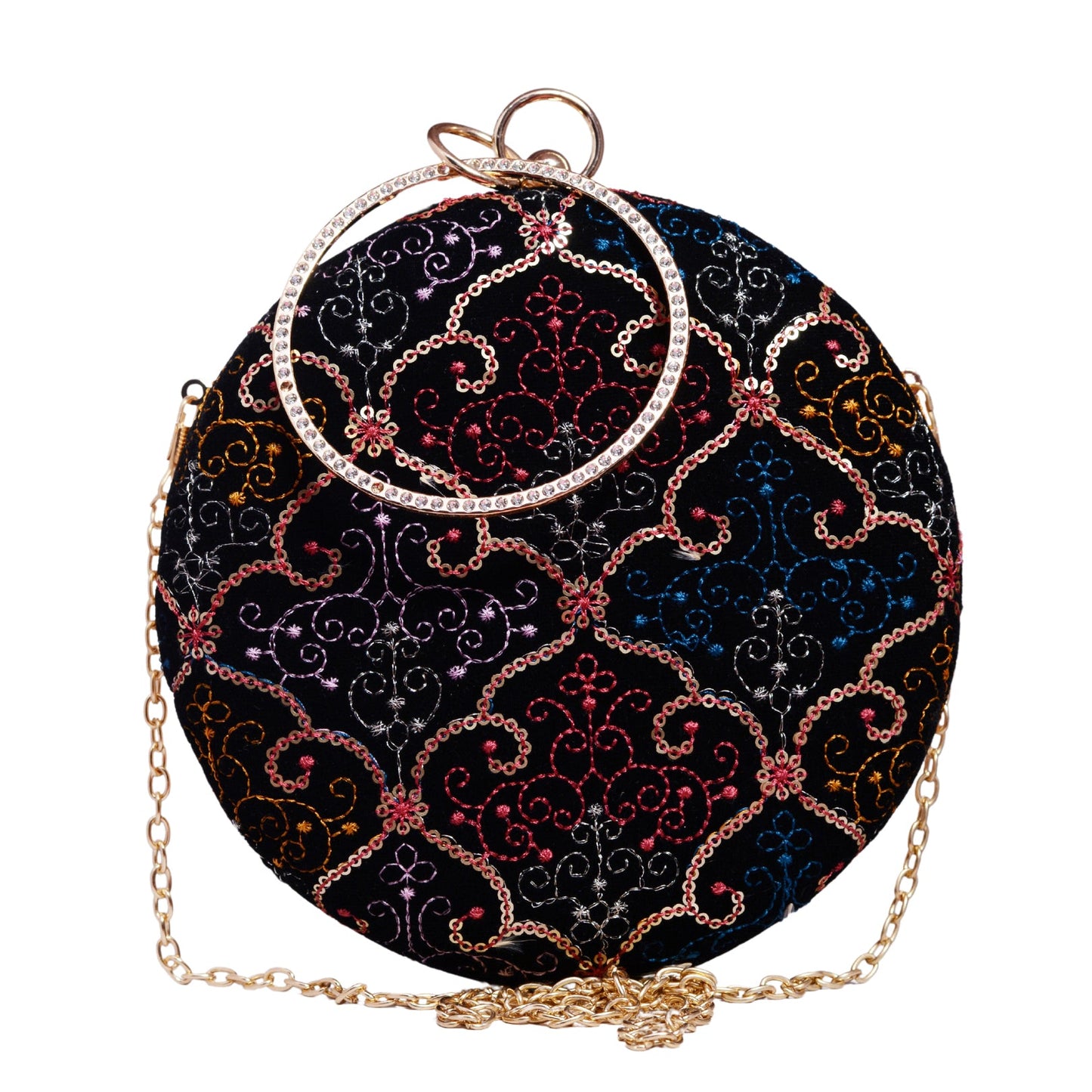 MultiColour Sequin Embroidered Round Clutch