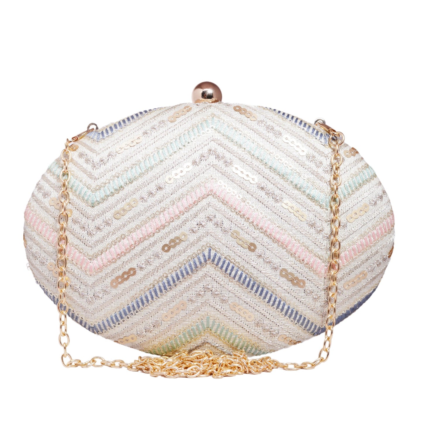 Cream Zig Zag Oval Clutch